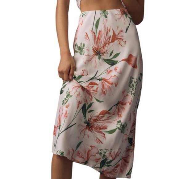 NEW ANTHROPOLOGIE Womens Midi Skirt Pink The Tilda Slip Floral Print Size XS - Picture 3 of 13